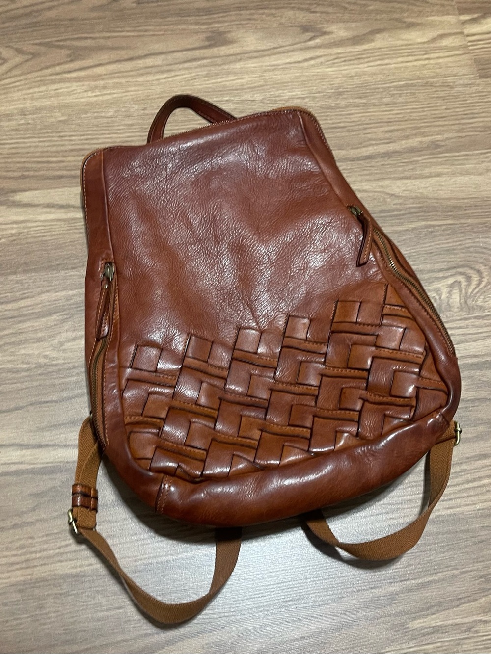 Vintage Marta Ponti woven brown Leather Backpack Purse Bag